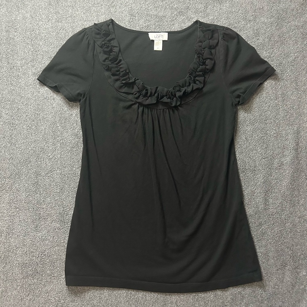 LOFT Black Ruffle Neck Women's Top